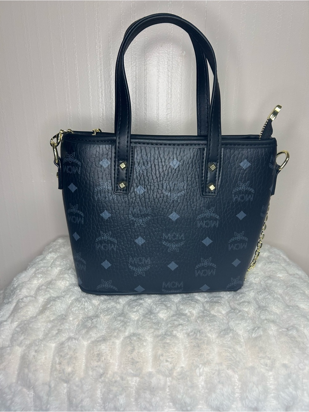 Source Unknown Black Monogram Pattern Mini Tote with Gold Hardware
